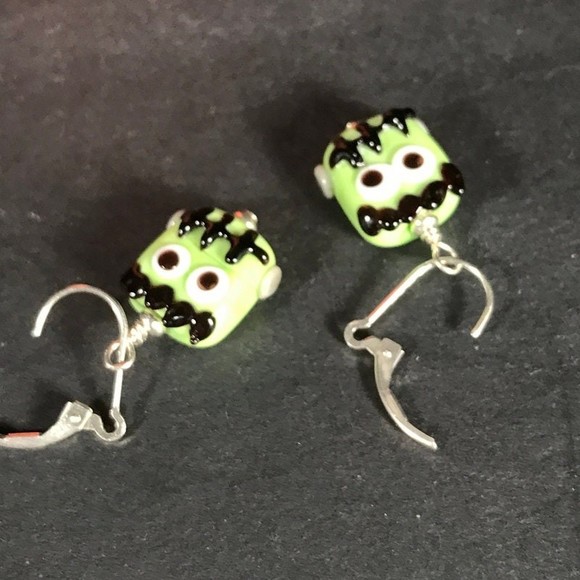 Halloween monster earrings Handmade glass lampwork beads and sterling silver - Picture 5 of 5